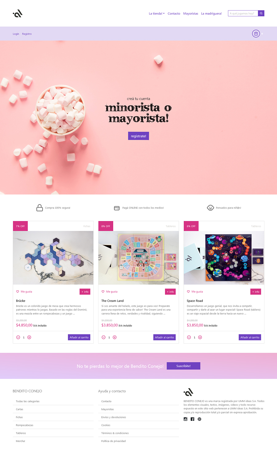 Diseño y desarrollo web e-commerce para Bendito Conejo by UMM ideas SA