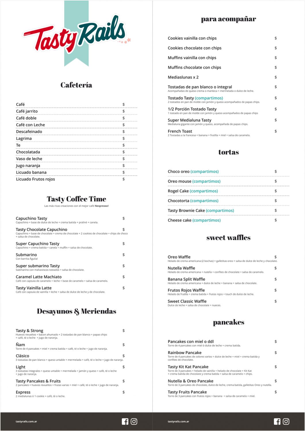 Diseño de carta cafetería para Tasty Rails by UMM ideas SA