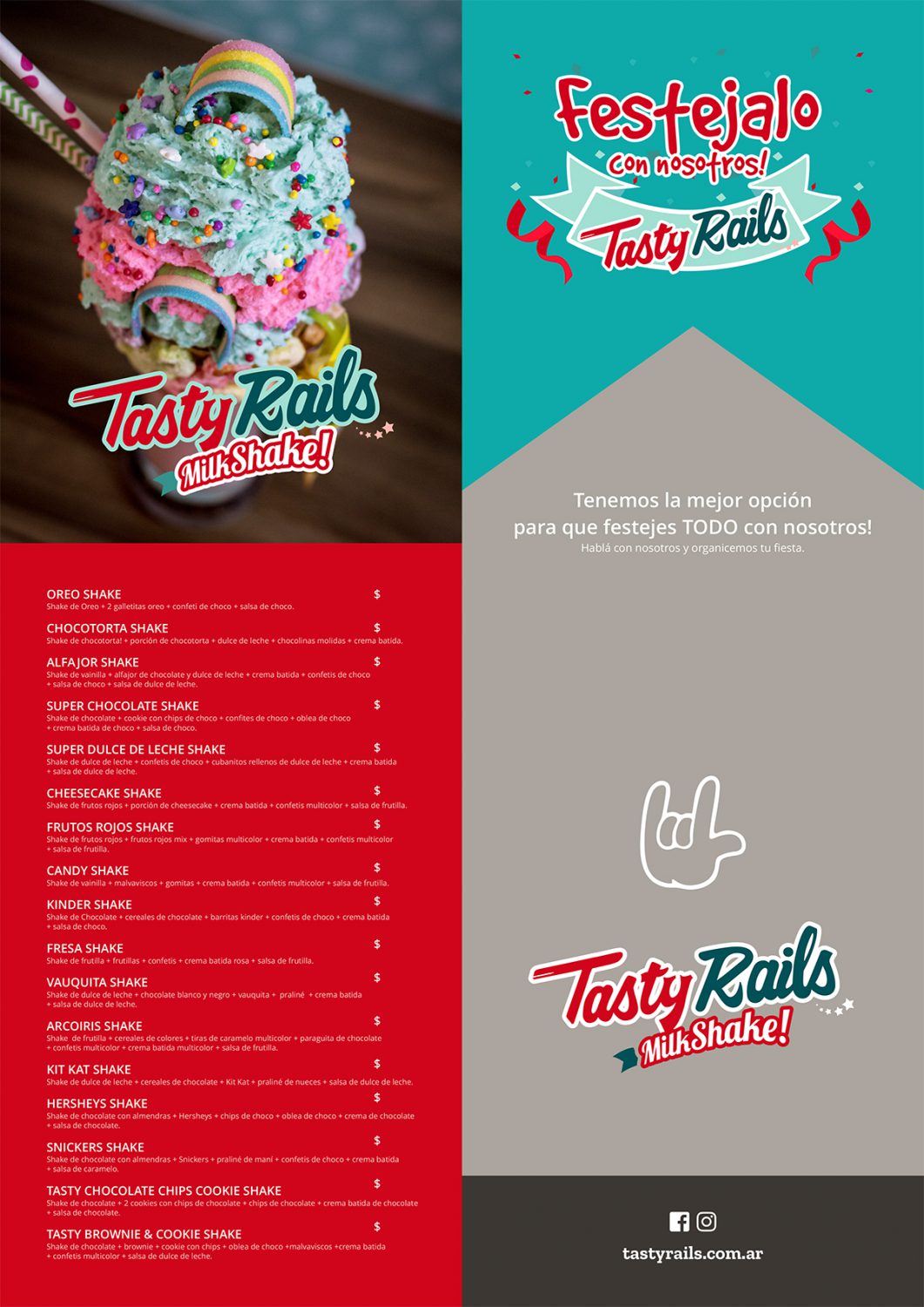 Diseño de carta milkshakes para Tasty Rails by UMM ideas SA