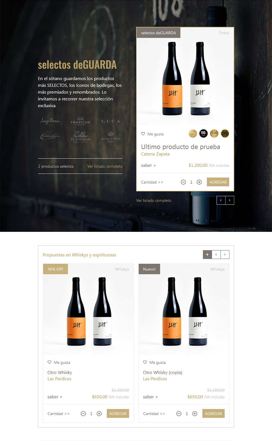 Diseño y desarrollo web e-commerce DE GUARDA vinoteca by UMM ideas SA