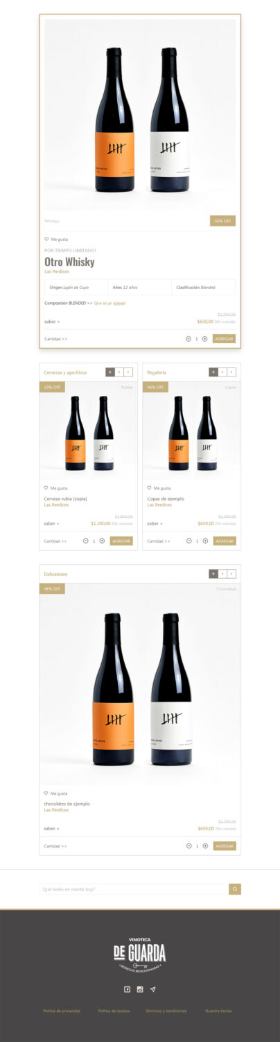 Diseño y desarrollo web e-commerce DE GUARDA vinoteca by UMM ideas SA